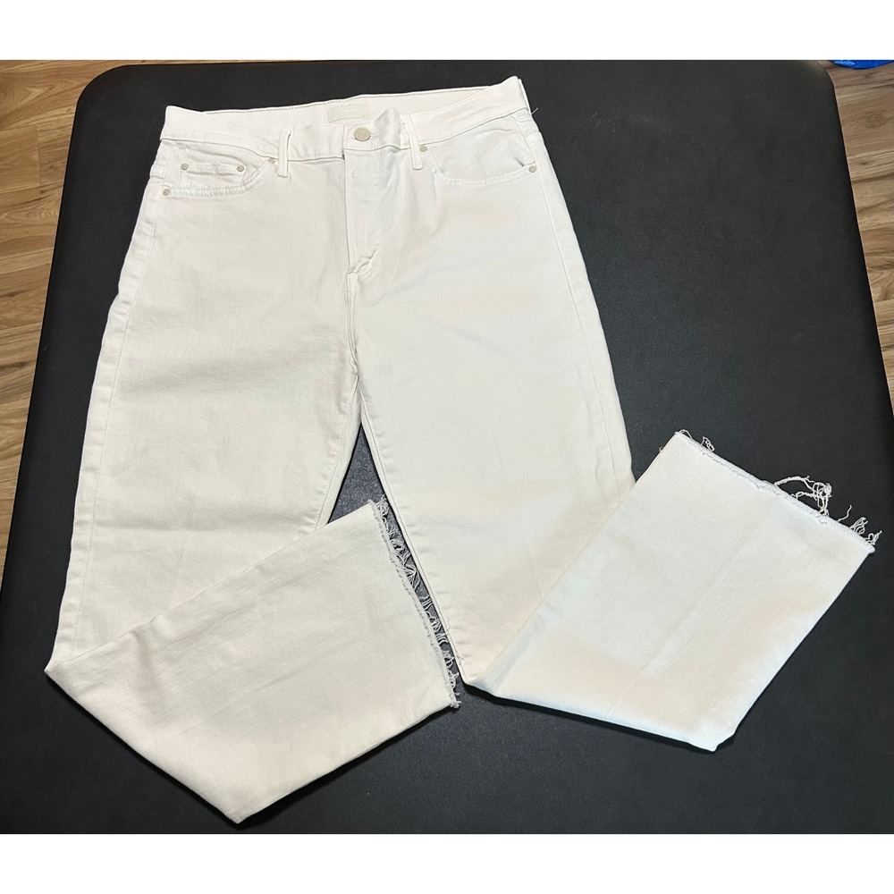 Mother The Insider Crop Step Fray Women 33 Cream Puffs Ivory High Rise Jeans